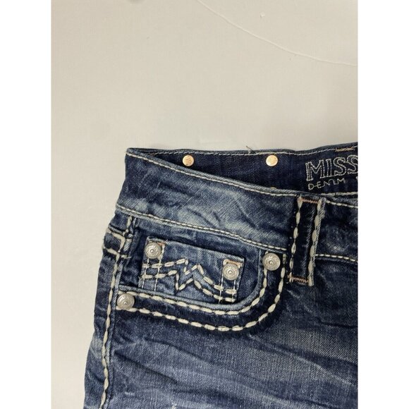 Miss Me Boyfriend Shorts Womens 25x9 Blue Denim Jeans Shorts Thick Stitch Jewel - Picture 6 of 8